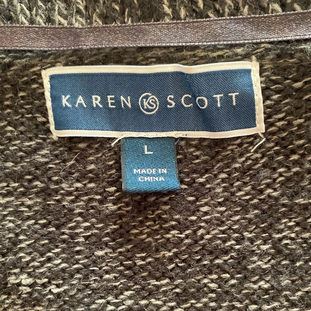 Karen Scott Knit Cascading Waterfall Cardigan Sweater Charcoal Grey Size Large